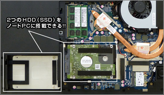 2つのHDD（SSD）をノートに搭載できる！SSD＋HDDなど。