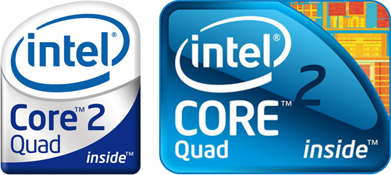Core 2 Quad の旧ロゴ（左）と現ロゴ（右）
